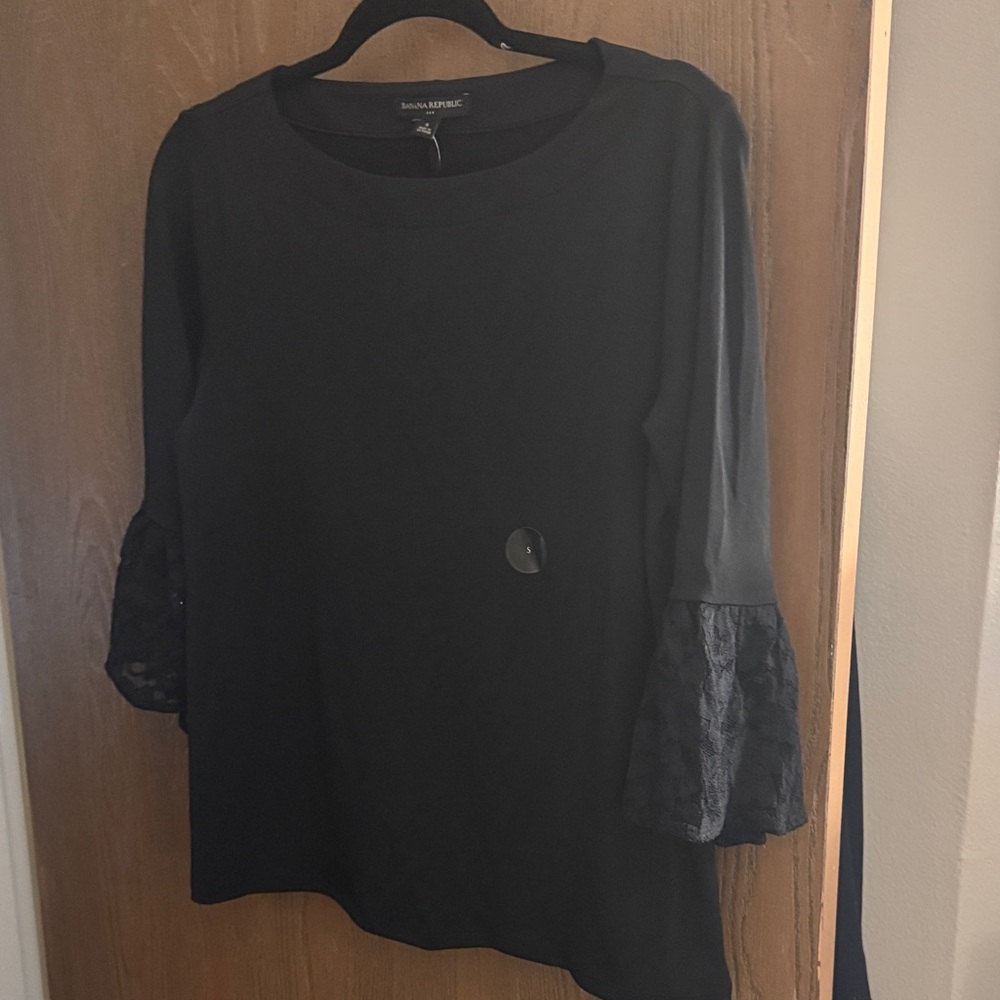 Banana Republic Black Top with Lace Sleeves